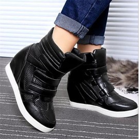 Women's Sneakers Spring / Fall Wedges Leatherette Outdoor / Casual Wedge Heel Buckle Black / White Others
